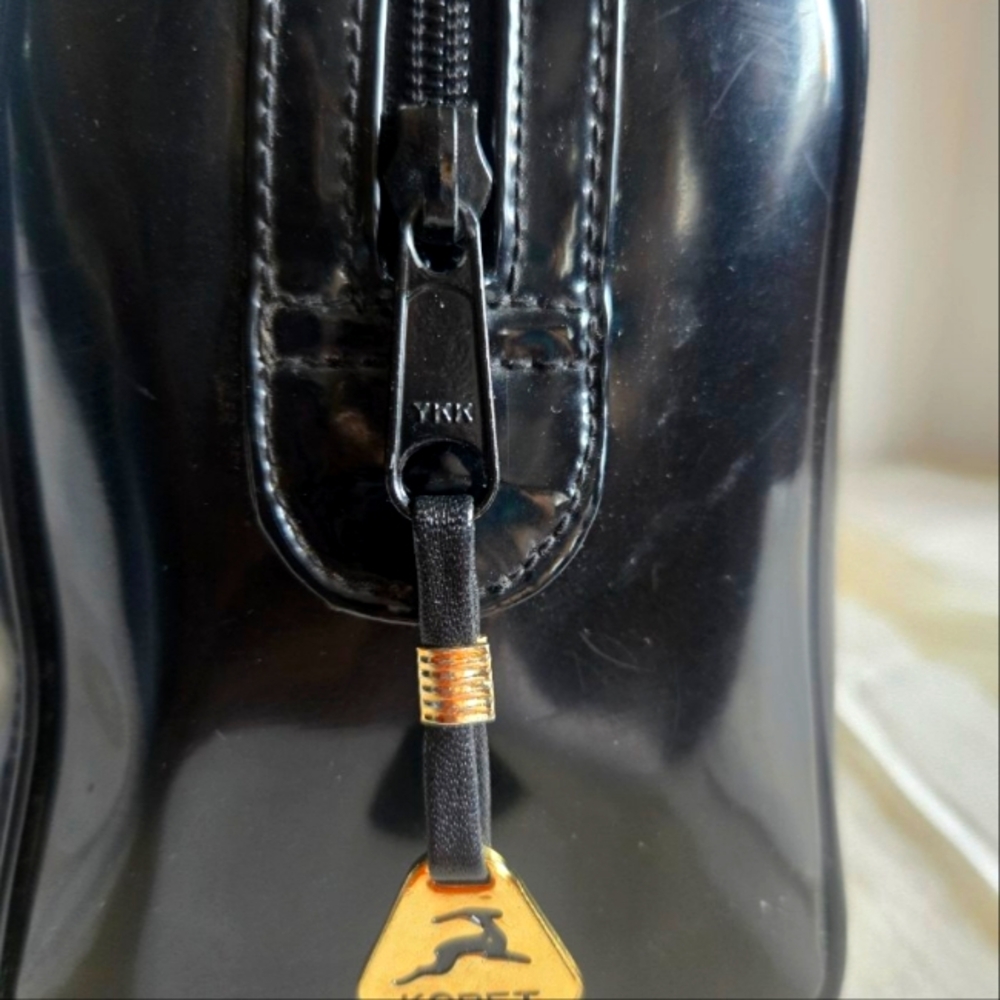 Vintage Koret Black Man-Made Patent Leather. Top Handle With Gold Buckles.